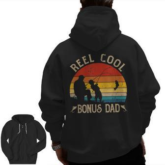 Reel Cool Bonus Dad Fishing Fathers Day Zip Up Hoodie Back Print | Mazezy