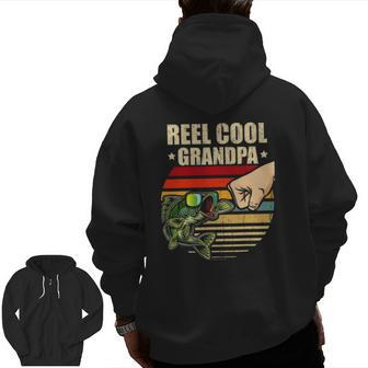 Reel Cool Grandpa Retro Fishing Father's Day Fist Bump Zip Up Hoodie Back Print | Mazezy