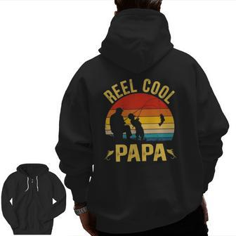 Reel Cool Papa Fishing Father's Day Zip Up Hoodie Back Print | Mazezy