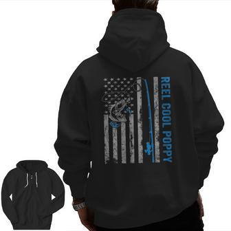 Reel Cool Poppy Fathers Day American Flag Fishing Zip Up Hoodie Back Print | Mazezy