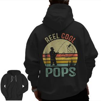 Reel Cool Pops Fishing Dad Father's Day Fisherman Zip Up Hoodie Back Print | Mazezy