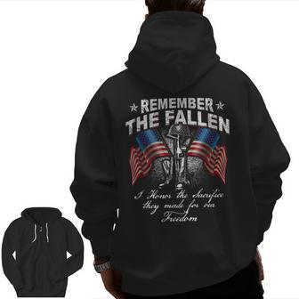 Remember The Fallen Memorial Day Veteran Shirt Zip Up Hoodie Back Print | Mazezy