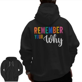 Remember Your Why Motivational Gym Fitness Workout Quote Zip Up Hoodie Back Print | Mazezy
