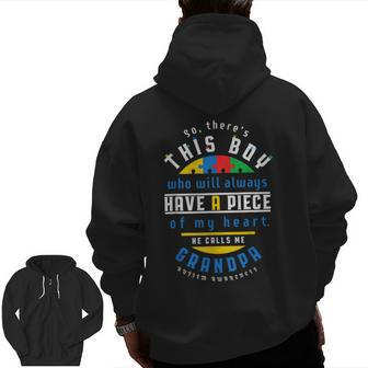 There's This Boy He Calls Me Grandpa Autism Awareness Zip Up Hoodie Back Print | Mazezy