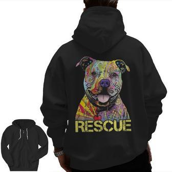 Rescue Dog Colorfull Pitbull Dog Adopt Don't Shop Zip Up Hoodie Back Print | Mazezy