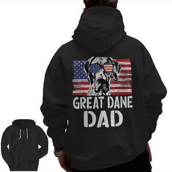 Retro American Flag Great Dane Dad Dog For Fathers Day Zip Up Hoodie Back Print | Mazezy