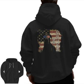 Retro Best Great Dane Dad Ever American Flag 4Th Of July Zip Up Hoodie Back Print | Mazezy