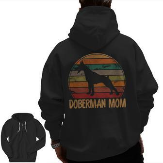 Retro Doberman Mom Dog Mother Pet Pinschers Dobie Mama Zip Up Hoodie Back Print | Mazezy