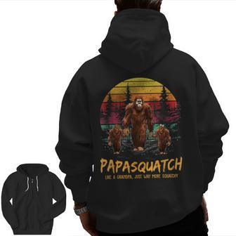 Retro Papa Squatch Like A Grandpa Bigfoot Sasquatch Zip Up Hoodie Back Print | Mazezy