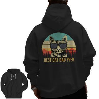 Retro Vintage Best Cat Dad Ever Father's Day Zip Up Hoodie Back Print | Mazezy
