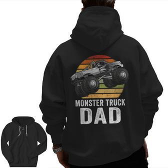 Retro Vintage Monster Truck Dad Cars Lovers Men Father’S Day Zip Up Hoodie Back Print | Mazezy