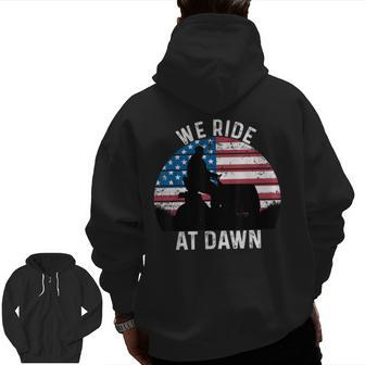 We Ride At Dawn Lawnmower Lawn Mowing Dad For Men Zip Up Hoodie Back Print | Mazezy UK