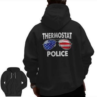 Thermostat Police Usa Flag Sunglasses Father's Day Zip Up Hoodie Back Print | Mazezy
