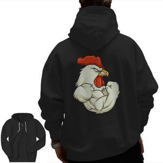 Rooster At The Gym Swole Workout Zip Up Hoodie Back Print | Mazezy