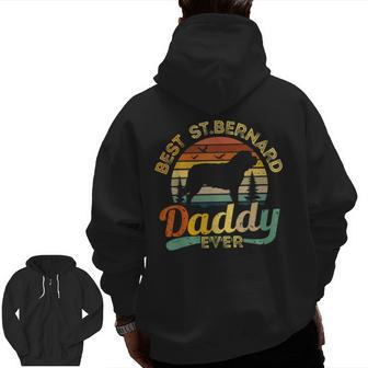 Saint Bernard Dad Best Daddy Dog Lover Retro Vintage Zip Up Hoodie Back Print | Mazezy