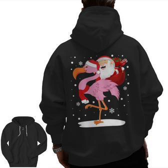 Santa Claus Riding Flamingo Zip Up Hoodie Back Print | Mazezy AU