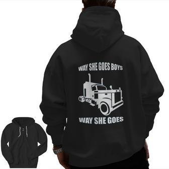 Way She Goes Boys Truck Driver Zip Up Hoodie Back Print | Mazezy