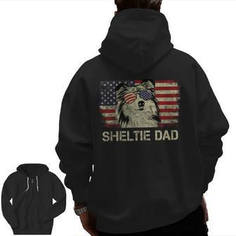 Sheltie Dad Dog Lovers American Flag 4Th Of July Zip Up Hoodie Back Print | Mazezy