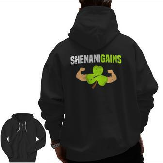 Shenanigains St Patrick's Day Workout Gym Gains Lift Zip Up Hoodie Back Print | Mazezy