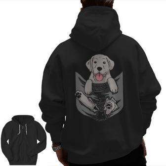 Silver Labrador Lab Hang Out In My Pocket Puppy Dog Zip Up Hoodie Back Print | Mazezy