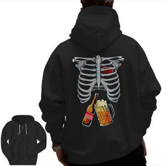 Skeleton Costume Halloween Beer Xray Matching Family Dad Zip Up Hoodie Back Print | Mazezy