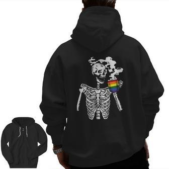 Skeleton Drinking Coffee Gay Pride Skull Lgbt Q Ally Zip Up Hoodie Back Print | Mazezy