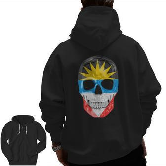 Skull Flag Of Antigua And Barbuda Zip Up Hoodie Back Print | Mazezy