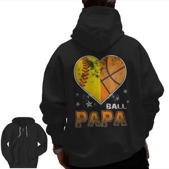 Softball Basketball Papa Grandpa Cool Distressed Zip Up Hoodie Back Print | Mazezy