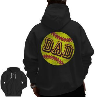 Softball Dad Vintage Retro Fathers Day Softball Lover Jersey Zip Up Hoodie Back Print | Mazezy