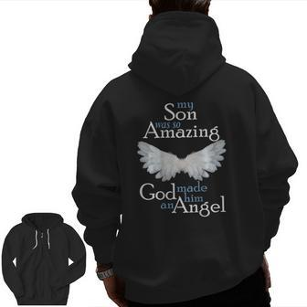 Son Guardian Angel Memorial Amazing Angel Wings Zip Up Hoodie Back Print | Mazezy