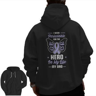 Stomach Cancer Awareness Periwinkle Ribbon Hero Dad Zip Up Hoodie Back Print | Mazezy AU
