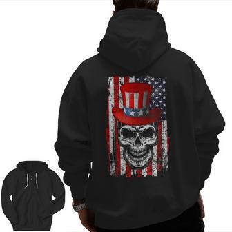 Sugar Skull Sunglasses Usa Flag Memorial Day 4Th Of July Zip Up Hoodie Back Print | Mazezy
