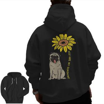 Sunflower Sunshine Pug Cute Animal Pet Dog Zip Up Hoodie Back Print | Mazezy