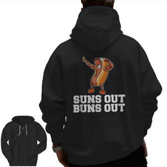 Suns Out Buns Out Hot Dog Cartoon Zip Up Hoodie Back Print | Mazezy DE