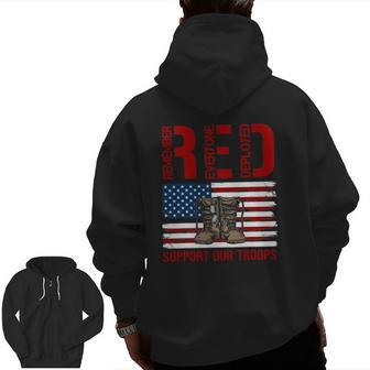 Support Our Troops Soldier Veteran Red Friday Military Zip Up Hoodie Back Print | Mazezy