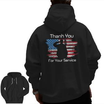 Thank You For Your Service Camouflage Usa Flag Veterans Day Zip Up Hoodie Back Print | Mazezy