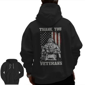 Thank You Veterans Combat Boots Veteran Day American Flag Zip Up Hoodie Back Print | Mazezy