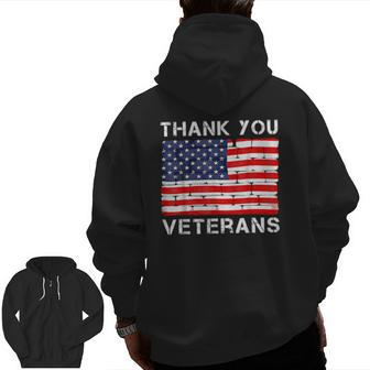 Thank You Veterans Veteran Day Us Flag Zip Up Hoodie Back Print | Mazezy