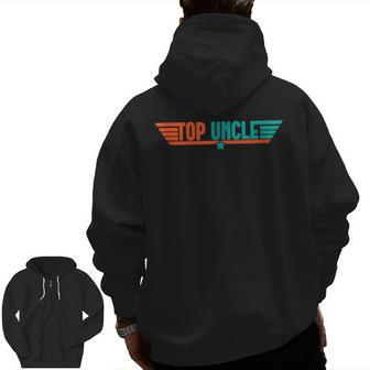 Top Uncle World's Best Uncle Vintage 80S 1980S Fathers Day Zip Up Hoodie Back Print | Mazezy