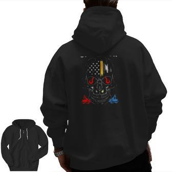 Tow Truck Operator American Flag Skull Version Zip Up Hoodie Back Print | Mazezy