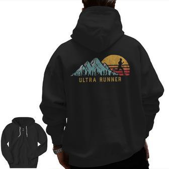 Trail Ultra Runner Retro Vibe Vintage Running Zip Up Hoodie Back Print | Mazezy