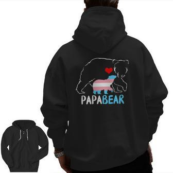 Trans Papa Bear Proud Dad Rainbow Transgender Father's Day Zip Up Hoodie Back Print | Mazezy UK