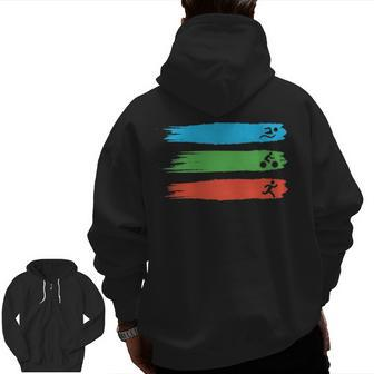 Triathlon Lover Graphic Swimming Cycling Running Zip Up Hoodie Back Print | Mazezy