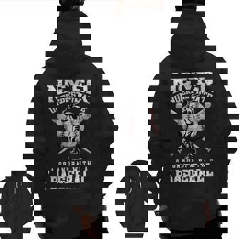 Never Underestimate A Grandpa With A Baseball Baseball Zip Up Hoodie Back Print | Mazezy