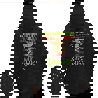 Never Underestimate An Old Man With A Ukulele Grandpa Zip Up Hoodie Back Print | Mazezy