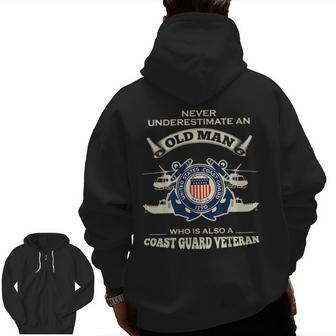 Never Underestimate Us Coast Guard Veteran T Veteran Zip Up Hoodie Back Print | Mazezy DE