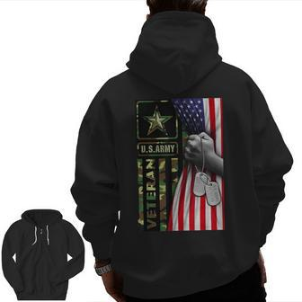 United States Army Veteran Flag Soldier Military Us Army Zip Up Hoodie Back Print | Mazezy