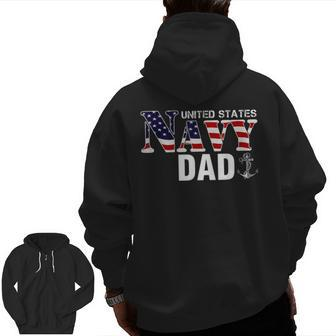 United States Flag American Navy Dad Veteran Zip Up Hoodie Back Print | Mazezy
