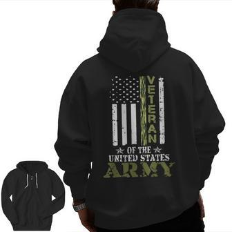 United States Proud Army Veteran American Flag Patriotic Zip Up Hoodie Back Print | Mazezy