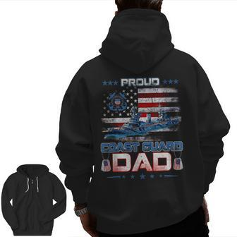 Us Coast Guard Dad Uscg American Flag Vintage For Dad Zip Up Hoodie Back Print | Mazezy